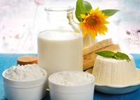 Bricco di latte e alcuni formaggi freschi